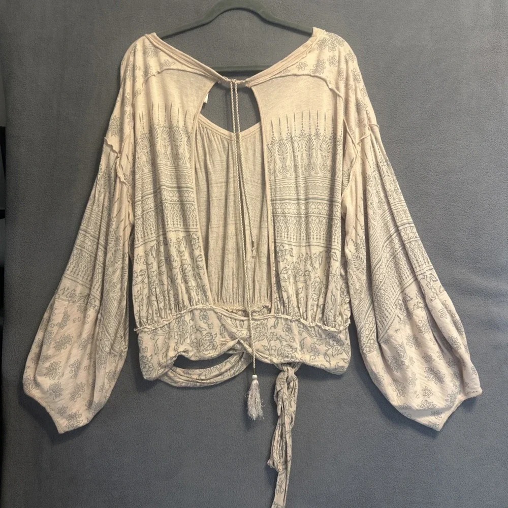 Free People Weekend Warrior Tie Waist Open Back Top Size S Hippie Boho Festival - Picture 5 of 10